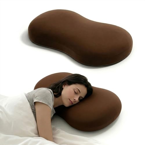 Image of Ergonomic Bean Shaped Cuddle Pillow, Breathable Fabric for Sleeping, Soft Neck Support Cushion for Side Sleepers, Brown with Removable Cover, 23 X 14.9 X 3.8 Inch
