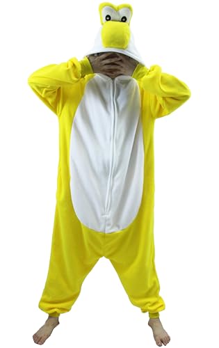 LaKigurumi Pijama de flanela Yoshi unissexo para adulto macacão de animal para mulher e homem pijama de noite original, disfarce Cosplay, roupa de casa, Easter pijamas, Amarelo, S