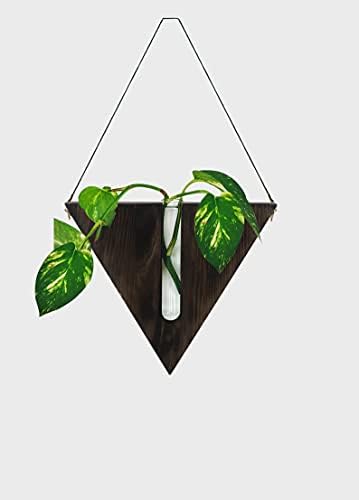 Nyn Ahşap Dekoratif Duvar Saksısı, Üçgen Model, Ceviz Renk - Görsel 1