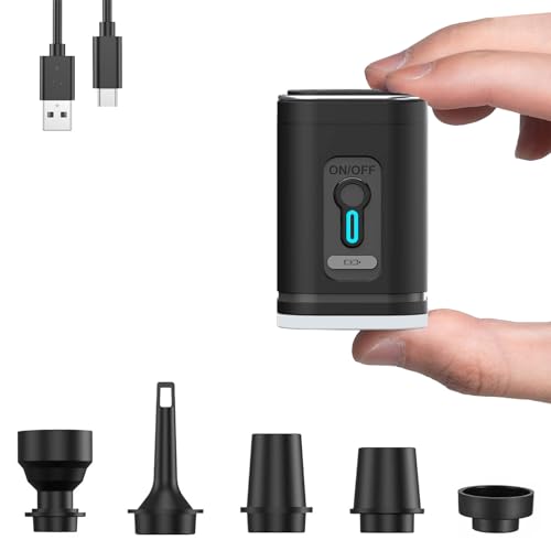Elektrische Luftpumpe, Tragbare Luftpumpe für Luftmatratze mit 5 Düsen, 4KPa Wiederaufladbare Akku Luftpumpe Mini Pumpe Luftmatratze für Vakuumbeutel Aufblasbare Matratzen Pool Schwimmer