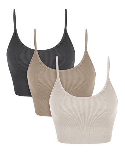 Image of ODODOS Seamless Sports Bra for Women Ribbed Camisoles Non Padding Yoga Bra Crop Tank Tops