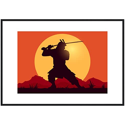 Art mural de sport samouraï pour habiller un grand mur vide cadre bois sombre