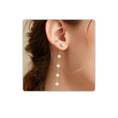 Trinckle Pearl Earrings for Women, 14k Gold Pearl Drop Earrings Boho Summer White Earings, Gold Dangle Accessories for Bride Wedding, Statement Guest Jewelry Gifts for Prom Bridal Engagement Dress