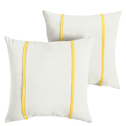 Sorra Home x Sunbrella - Indoor/Outdoor Square Pillows (Set of 2), Canvas Natural Ivory & Yellow