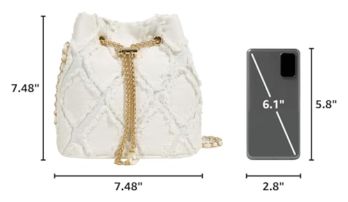Image of Denim Bucket Bag Quilted Drawstring Jean Purses for Women Denim Clutch Hobo Bags Crossbody Handbag