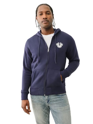 True Religion Men's Puff Buddha Zip Hoodie, Ace Blue, Small