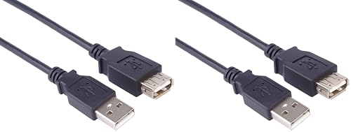 PremiumCord Rallonge USB 2.0, Câble de Données Jusqu'à 480 Mbit/S, Câble de Charge, USB 2.0 Type A Femelle vers Mâle, 4 Broches, 2 Blindages, Couleur Noir, Longueur 1 m (Lot de 2)