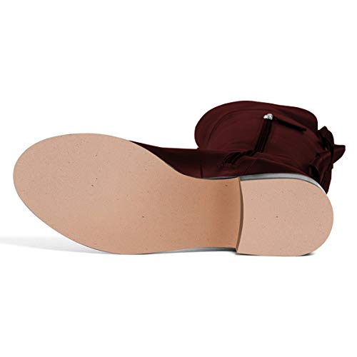 XYD Women Over The Knee Thigh High Leather Riding Boots Chunky Heel Round Toe Cute Rear Bowknots Stretchy Zipper Flat Booties Shoes3