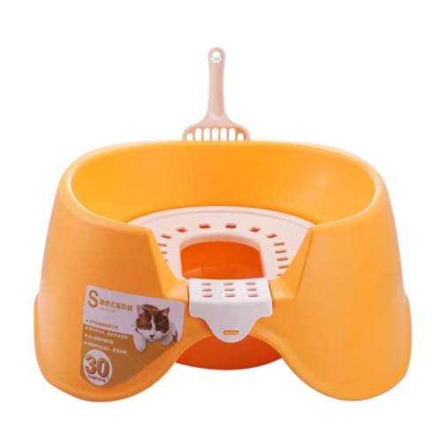 Ftyuiul 半密閉式 猫トイレ 2層設計 砂飛び散り防止 42×44×21cm 軽量PP素材 丸洗い可能 スコップ付き 子猫〜成猫用 おしゃれ インテリア対応 猫用トイレシステム 持ち運び便利 ペットトイレ 簡単掃除 (オレンジ色)