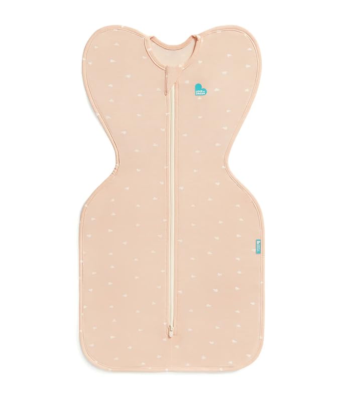 Image of Love To Dream Swaddle UP, Baby Sleep Sack, Twin Zipper For Easy Diaper Changes, Arms UP Position, Hip-Healthy, Lightweight & Breathable, Moderates Temperatures 24-27C, Small 1-3 Months, Heart Blush
