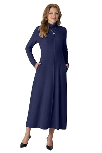 GRECERELLE Women's 2025 Fall Winter Casual Mock Neck Long Sleeve Flared Maxi Sweater Dress with Pockets (XS - 3XL)
