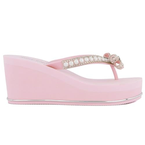 Image of Juicy Couture Women's Wedge Platform Flip Flops, Fashion Beach Sandals with Soft Footbed and Thong Style