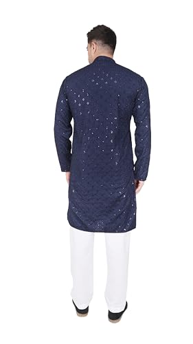 TRILOKI Mens Embroidered Sequined Kurta Pajama Set Rayon Ethnic Indian Traditional Wear3