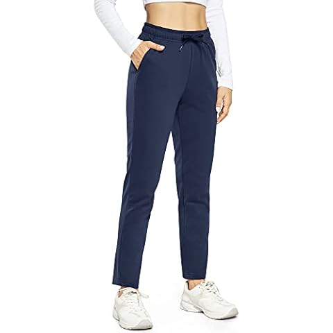 OUGES Womens Cotton Joggers Open Bottom Jogging Sweatpants Sports Trousers Tracksuit Bottoms Lounge Pants with Pocket (Navy,L) Cover