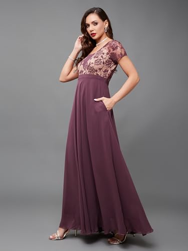 Image of Miss Chase Women's Floral Printed Relaxed Fit V-Neck 3 /4th Sleeve Maxi Dress