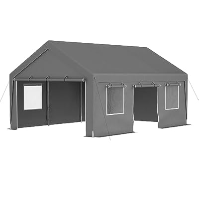 Jaxilyn Carport 13x20ft Portable Garage Car Canopy Heavy Duty Car Port with Mesh Windows and Removable Sidewalls UV Resistant Waterproof All-Season Tarp for SUV,Boat,Car, Truck Gray