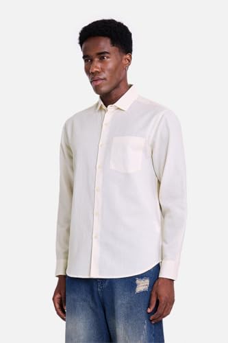 Image of SNITCH Men Casual Shirt | Regular Fit Full Sleeve Spread Collar Solid Pattern | Breathable Cotton Linen Blend & Lightweight Fabric for Summer, Vacation & Smart Casual Wear