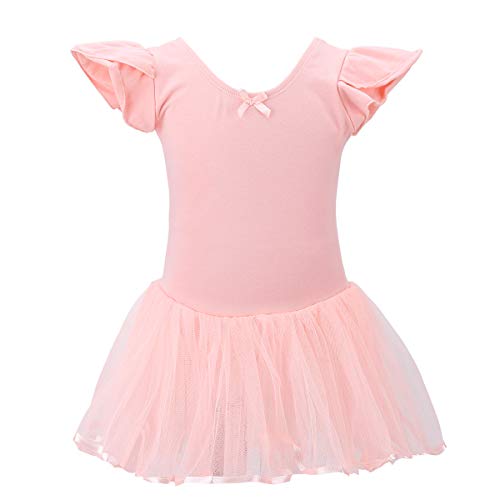 BOSOWOS Girls Leotard Ruffle Short Sleeve Tutu Skirted Gymnastics Ballet Dancewear for Kids Little Girl