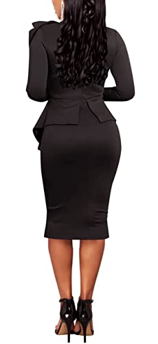 Image of Women's Fashion Peplum Bodycon Dresses Short Sleeve Bow Club Ruffle Pencil Party Dress