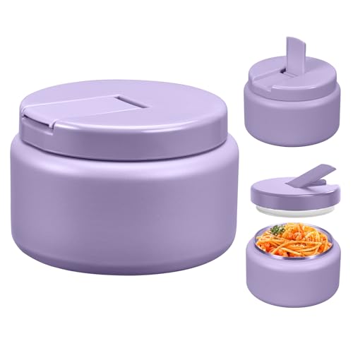 Image of Reeple 13.5oz Kids Jar for Hot Food, Insulated Vacuum Food Jar with Buckle Lid, Stainless Steel Wide Mouth Leak Proof Insulated Lunch Container for School Picnic Travel,Purple
