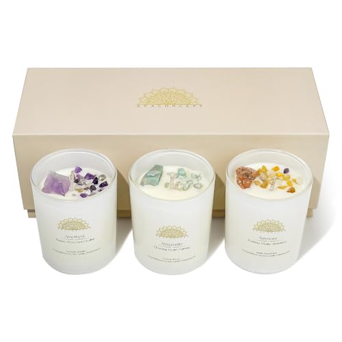 Healing Crystal Candles Gift Set for Women, 3 Pack Aromatherapy