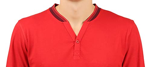 Image of zebu Men's Full Sleeve Cotton Henley Neck Tshirt with bio wash (Pack of 1). Red