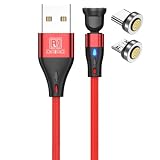 DAIAD USB充電ケーブル マグネット式 7PIN 2m データ転送対応 回転構造 LED付き ナイロン編組 Type-C/MicroUSB (レッド)