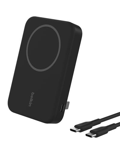 Belkin BoostCharge Pro Wireless Power Bank 8000mAh with Qi2, MagSafe Compatible Portable Charger + Built-in Pop-up Kickstand, For iPhone 17, iPhone Air, 16, 15, 14, Pixelsnap and More - Black