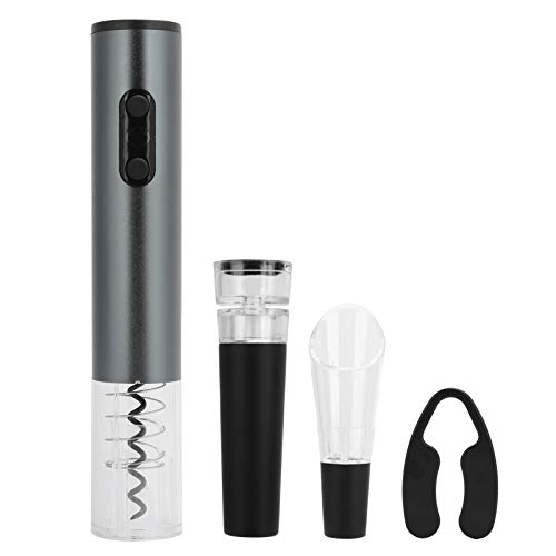 Tyenaza Electric Wine Opener Set, Automatic Wine Bottle Corkscrew with Foil Cutter & Charging Base & Pourer Vacuum Stopper (Silver)
