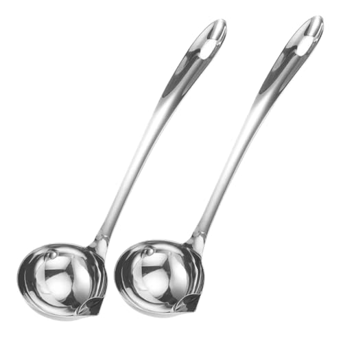 LALADEFIEE 2 pièces Cuillère à Soupe Inox avec Bec Verseur pour Séparer la Graisse Louche de Cuisine Ergonomique pour Filtrer Huile et Graisse Facile à Nettoyer pour Repas Sains