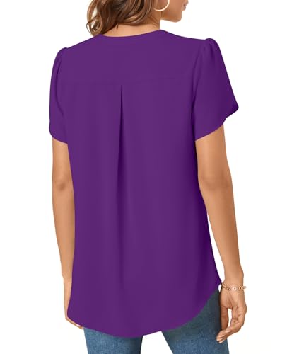 TAOHUADAO Womens Dressy Chiffon Blouses Summer Casual T-Shirts Petal Short Sleeve V Neck Tunic Tops for Leggings3