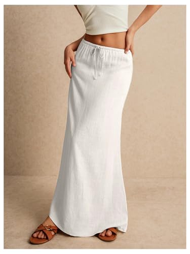 SOLY HUX Women's Summer Maxi Skirt Drawstring Low Waist A Line Casual Skirts3