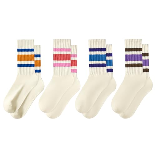 Image of Vintage Striped Crew Socks Slouchy Calf Tube Socks for Women and Men | Retro Athletic Mid-Calf Socks, Stretchy Knit Casual Comfort for Running Golf Tennis Volleyball & Daily Wear