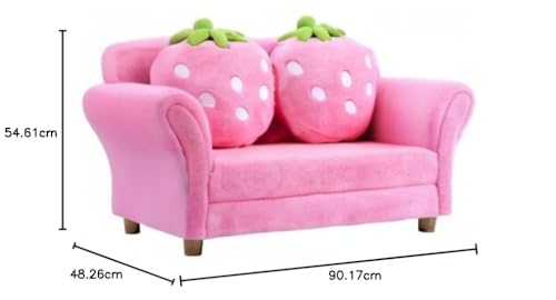 Costzon Kids Sofa, with 2 Cute Strawberry Pillows, Children Couch Armrest Chair Double Seats, Toddler Lounge Bed 2 in 1, Wooden Frame and Coral Fleece Surface for Bedroom, Living Room, Baby Room(Pink) – Image 4