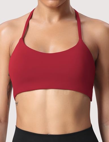 Image of YEOREO Women's Sports Bra Halter Workout Sports Bra Strappy Criss Cross Back Bra Removable Padded Yoga Crop Top
