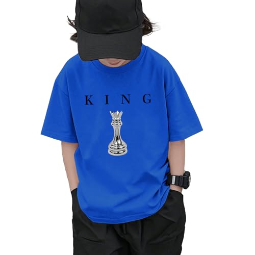 Image of Boys Graphic Tee King Chess Printed T-Shirt Kids Cool Designer Shirts Short Sleeve Shirt Clothes for Teen Boy Trendy
