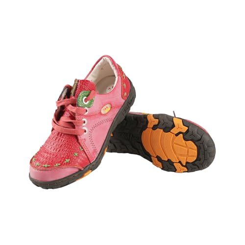 TMA EYES Women's Lace up Flat Leather Shoes With Patchwork Leather Design And Anti Slip Sole4