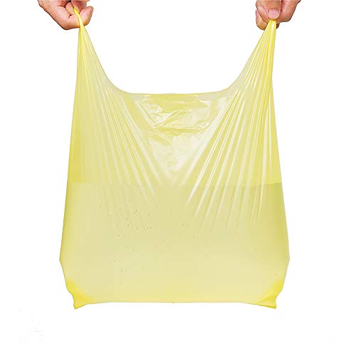 LazyMe T Shirt Bags, Yellow Plastic Bags with Handles Bulk, Bolsas De Plastico Para Negocio, Grocery Bags Retail Shopping Bags Merchandise Bags for Supermarket Restaurant, 12x20inch (100pcs)