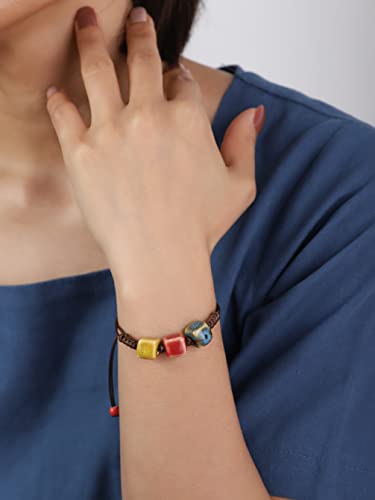 Minachi Vintage Ceramic Heart Cubic Beads Bracelet, Jewelry Set For Women And Girls, Pack Of 2 #TOP2