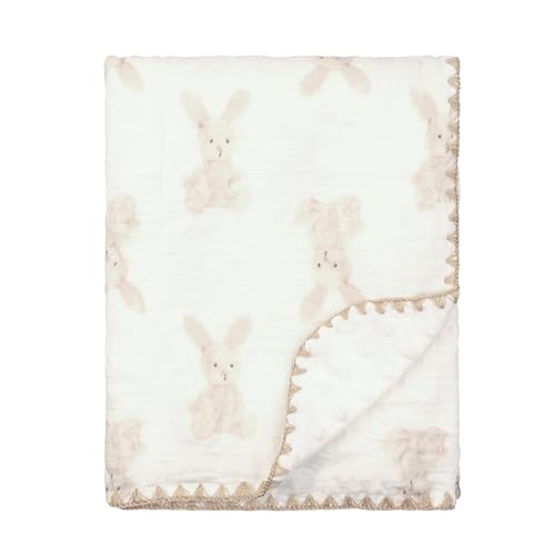 Image of Baby Blanket 40x40 Inches,Muslin Cotton and Minky Dotted Double Layer Soft Receiving Blanket for Newborn Toddler,Bunny