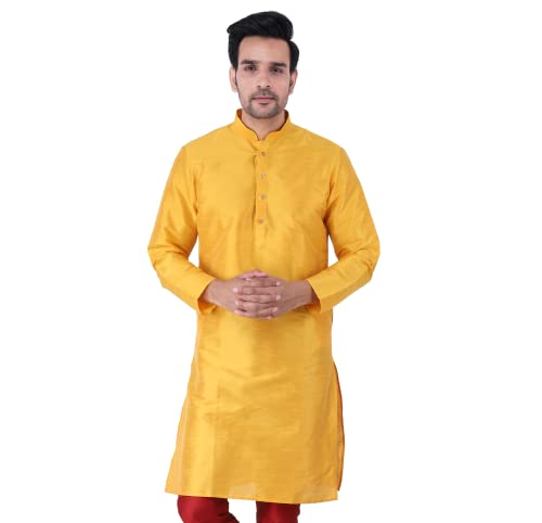 Image of Sadree Men's Silk Blend, Knee Length, Full Sleeve, Mandrin Collor, Solid Style, Attractive Colour, Solid Plain Kurtas