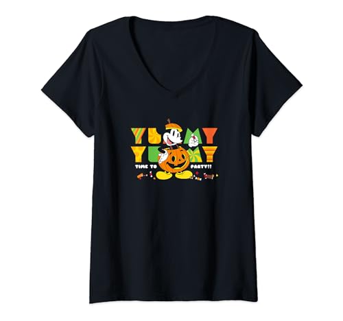 T-shirt Mickey Disney Halloween femme à col V pour tenue de fête et déguisement