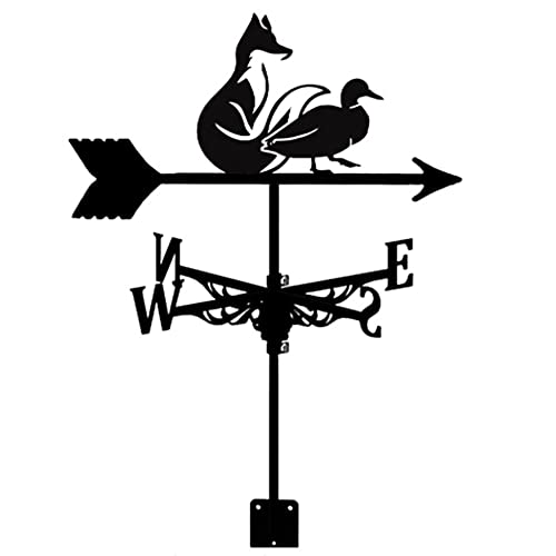 Animal Metal Weather Vane,Weathervane Fox And Duck, Stainless Steel Outdoor Wind Vane Ornament Weather Vane For Garden Garage Dome Barn Decoration Weathercock (Color : Fox And Duck) #TOP28