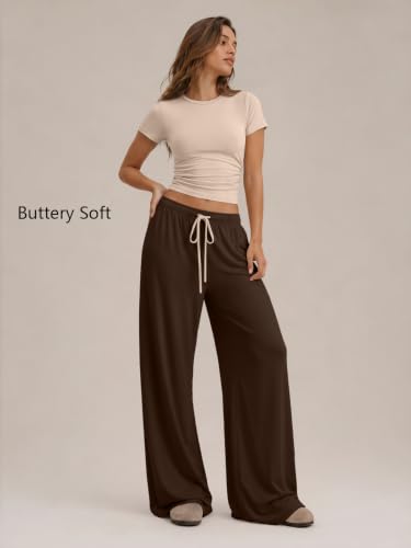 Image of Trendy Queen 2 Piece Matching Summer Lounge Set Womens Side Ruching Top Wide Leg Pants Sets with Pockets