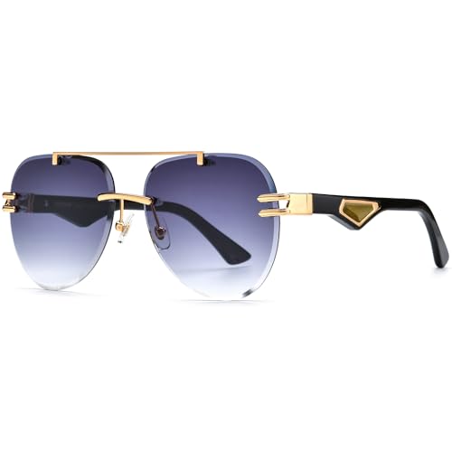 Image of HEPIDEM 100% Really Buffalo Horn Sunglasses for Men Rimless Oversize Aviator Square Sun Glasses 0039