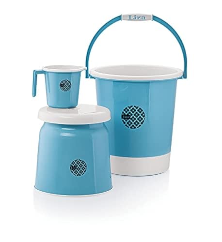 Liza Jumbo Bathroom Set Combo - 3 Pcs. (25ltr Bucket, Big Stool, 1.5ltr Mug) Plastic Bucket (Blue)