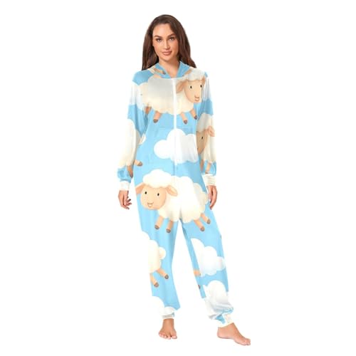 Pijama con capucha azul de oveja invernal, mono térmico divertido para Navidad