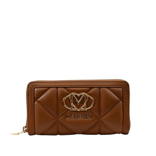 Portefeuille Love Moschino PU soft camel grand format zippé chic pour femme