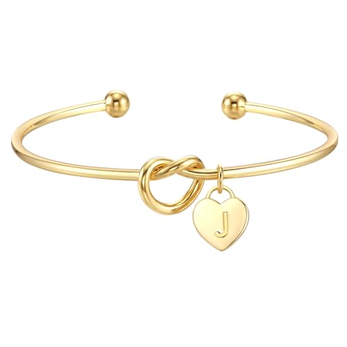 ZOERAY Pulsera Mujer Plata Oro Impermeable 18K Dorado Pulsera Personalizada Amor Corazón Nudo con Letras A-Z Colgante Ajustable Pulseras para Parejas Amistad Joyería Regalos Mujeres Niñas Freundin