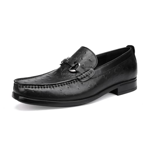 Genuine Leather Men'Loafers Slip-on Penny Loafer Formal Dress Shoes for Men，Ostrich Pattern3